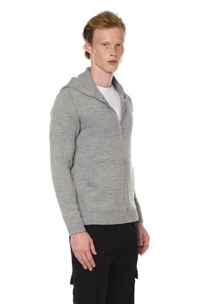 Erkek Regular Fit Fermuarlı Kapüşonlu Pamuklu Triko Hırka - 9