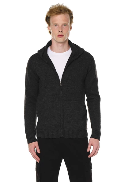 Erkek Regular Fit Fermuarlı Kapüşonlu Pamuklu Triko Hırka - 4