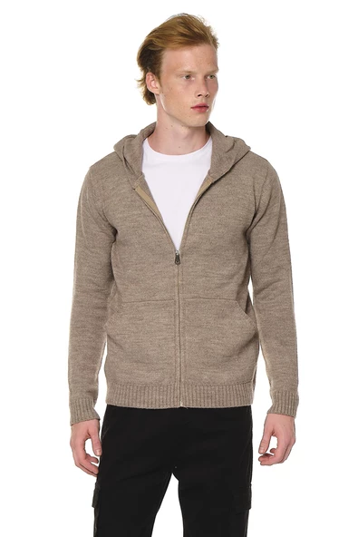 Erkek Regular Fit Fermuarlı Kapüşonlu Pamuklu Triko Hırka - 10