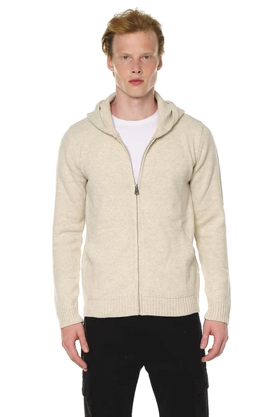 Erkek Regular Fit Fermuarlı Kapüşonlu Pamuklu Triko Hırka - 6