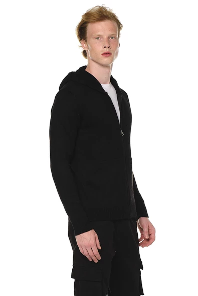 Erkek Regular Fit Fermuarlı Kapüşonlu Pamuklu Triko Hırka - 12