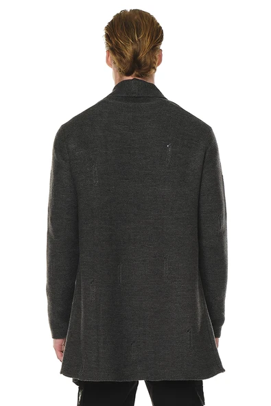 Erkek Yırtık Detaylı Cepli Triko Uzun Salaş Spor Hırka - 9