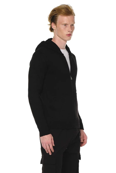 Erkek Regular Fit Fermuarlı Kapüşonlu Pamuklu Triko Hırka - 3