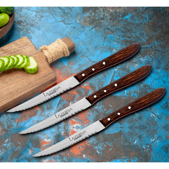 LAZBİSA Mutfak Bıçak Seti Steak Et Bıçak Restoran Et Kesme Doğrama Meyve Sebze Bıçak Şık Venge Ağaç Sap