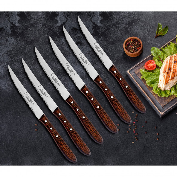 LAZBİSA Mutfak Bıçak Seti Steak Et Bıçak Restoran Et Kesme Doğrama Meyve Sebze Bıçak Şık Venge Ağaç Sap