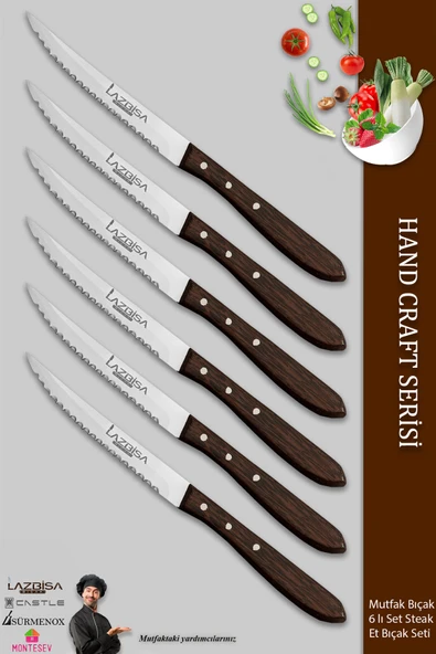 LAZBİSA Hand Craft Serisi Setak Et Bıçağı 6 Lı Mutfak Bıçak Restoran Et Steak Bıçak ( Mtf-058 )