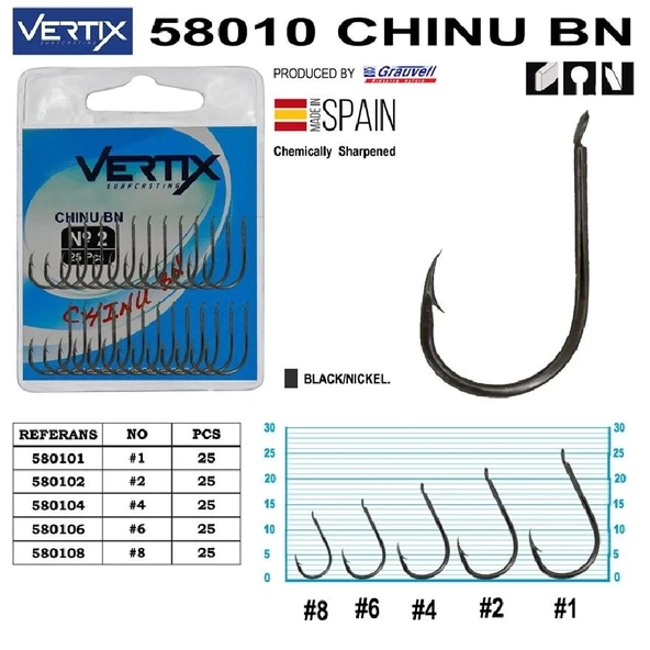 Vertix 58010 Chinu Bn Siyah Olta İğnesi 25’Li Paket No:4 - 3