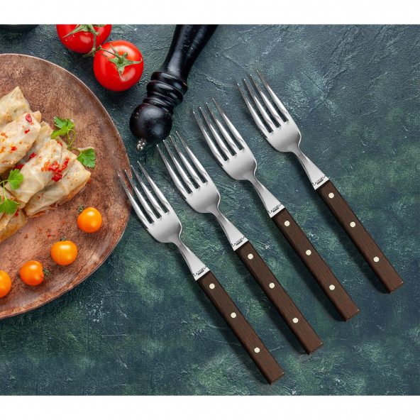 LAZBİSA Mutfak Bıçak Seti Steak Et Çatalı Restoran Şık Venge Ağaç Sap Kısmı 4 lü