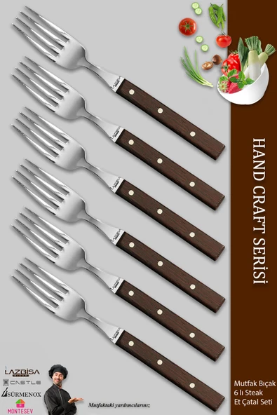 LAZBİSA Hand Craft Serisi Steak Et Yemek Kahvaltı Çatalı 6 Lı Set Mutfak Bıçak Günlük Kullanım ( Mtf-061 ) ürün görseli 1