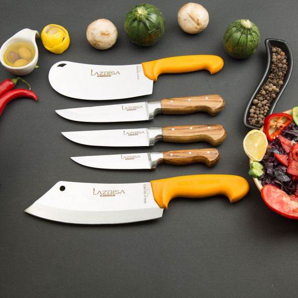 LAZBİSA Mutfak Bıçak Seti Et Bıçağı Tavuk Kemik Satır Kıyma Pide Soğan Börek Satır 5 Li Set