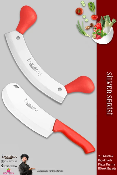 LAZBİSA Silver Serisi Mutfak Bıçak Börek Bıçağı Pizza Pide Bıçağı Salata Kıyma Bıçağı 2 Li Set ( Mft-413)
