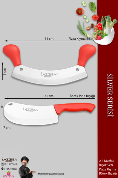 LAZBİSA Silver Serisi Mutfak Bıçak Börek Bıçağı Pizza Pide Bıçağı Salata Kıyma Bıçağı 2 Li Set ( Mft-413) - 2