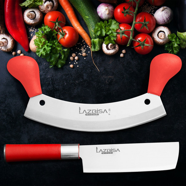 LAZBİSA Mutfak Bıçak Seti Şef Bıçağı Nakiri Satır Zırh Pizza Soğan Pide Kıyma Doğrayıcı Seti 2 Li