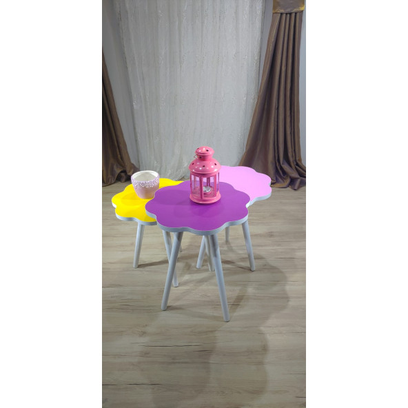 SEHPA PAPATYA 3 LÜ 40 CM ZİGON SEHPA TAKIMI RENGARENK - 1