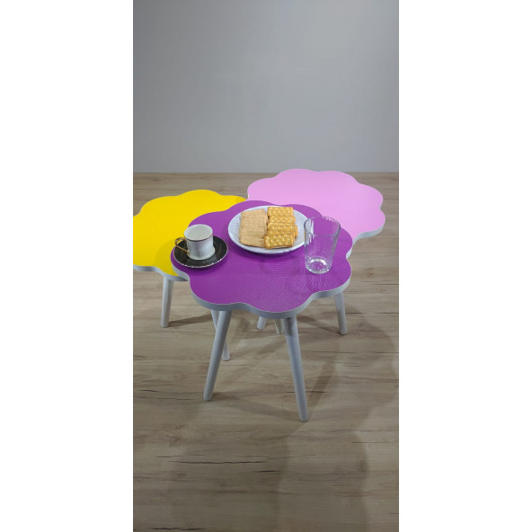 SEHPA PAPATYA 3 LÜ 40 CM ZİGON SEHPA TAKIMI RENGARENK - 2