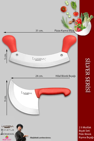 LAZBİSA Silver Serisi Mutfak Bıçak Börek Bıçağı Pizza Pide Bıçağı Kıyma Bıçağı 2 Li Set ( Mft-460 ) - 2