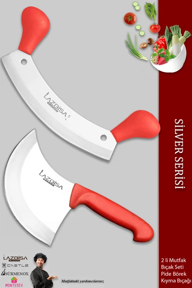 LAZBİSA Silver Serisi Mutfak Bıçak Börek Bıçağı Pizza Pide Bıçağı Kıyma Bıçağı 2 Li Set ( Mft-460 )