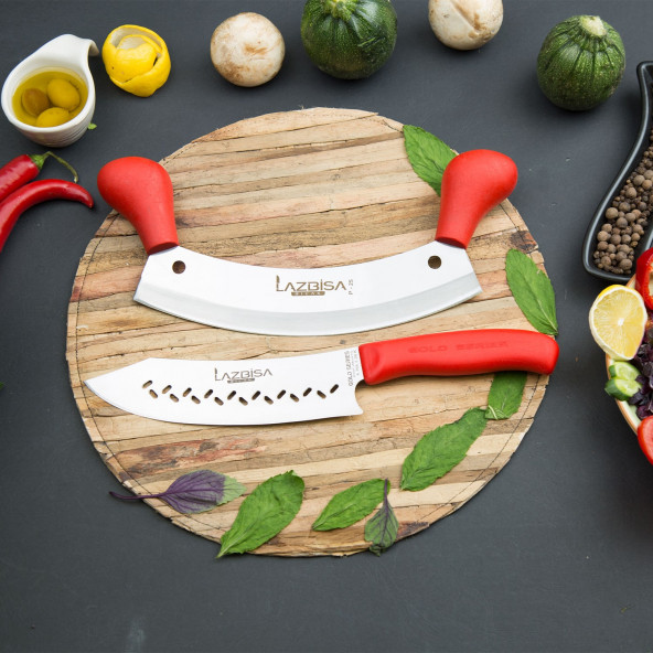 LAZBİSA Mutfak Bıçak Seti Şef Bıçağı Santaku Satır Zırh Pizza Soğan Pide Kıyma Doğrayıcı Seti 2 Li