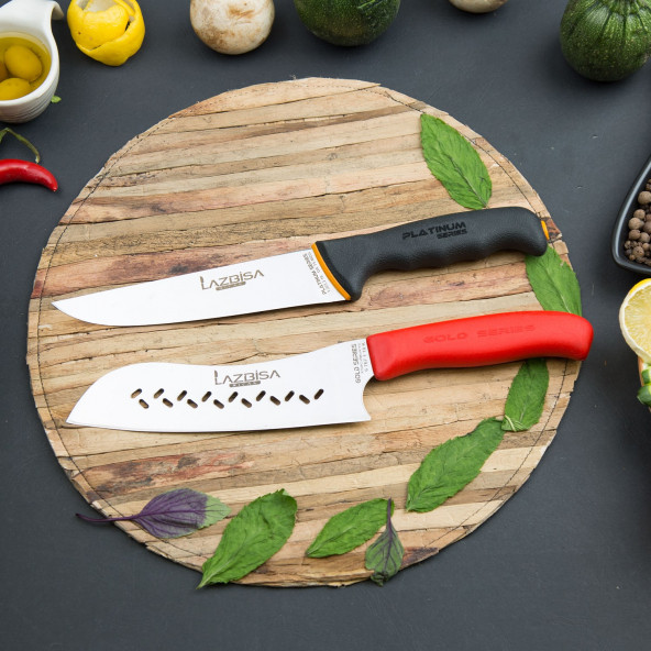 LAZBİSA Mutfak Bıçak Seti Et Kıyma Restorant Şef Bıçağı Eğri Santaku No 2K