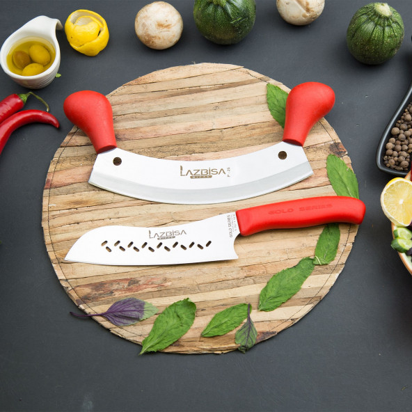 LAZBİSA Mutfak Bıçak Seti Şef Bıçağı Eğri Santaku Satır Zırh Pizza Soğan Pide Kıyma Doğrayıcı Seti 2 Li