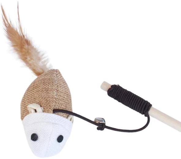 Fare Figürlü Tahta Saplı Kedi Oltası 40 cm - Resim 2