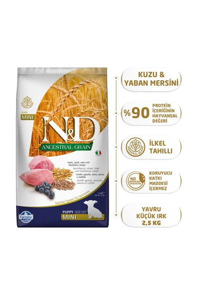 N&d Dusuk Tahıllı Kuzulu Yaban Mersinli Mini Puppy 2.5 Kg. ürün görseli