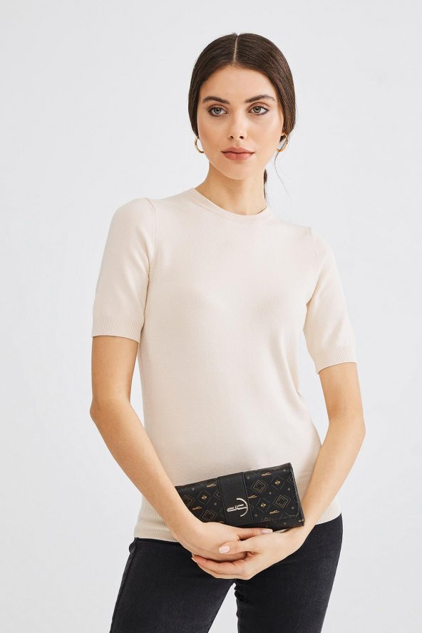 Kadın Basic Cüzdan Monogram Desenli Logolu Siyah Taba (8019ST) 213004 - 2