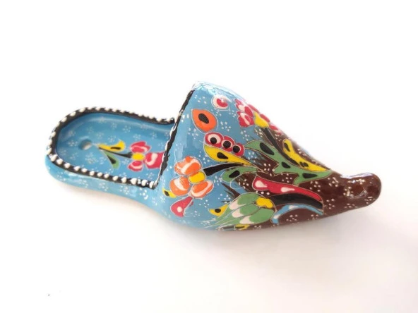 1 Adet Seramik Çini Çarık Askılı Duvar Süsü Kalemlik Mavi - 3