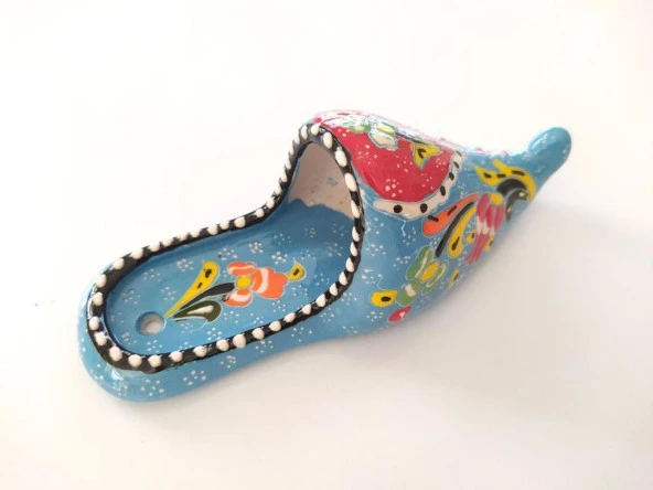 1 Adet Seramik Çini Çarık Askılı Duvar Süsü Kalemlik Mavi - 4