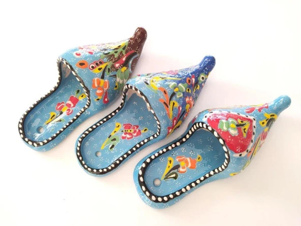 1 Adet Seramik Çini Çarık Askılı Duvar Süsü Kalemlik Mavi - 5