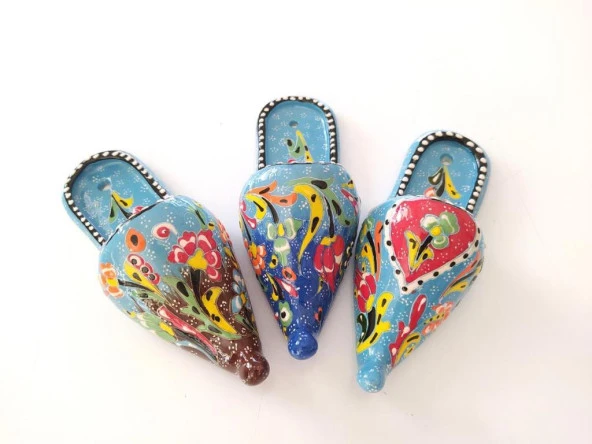 1 Adet Seramik Çini Çarık Askılı Duvar Süsü Kalemlik Mavi - 7