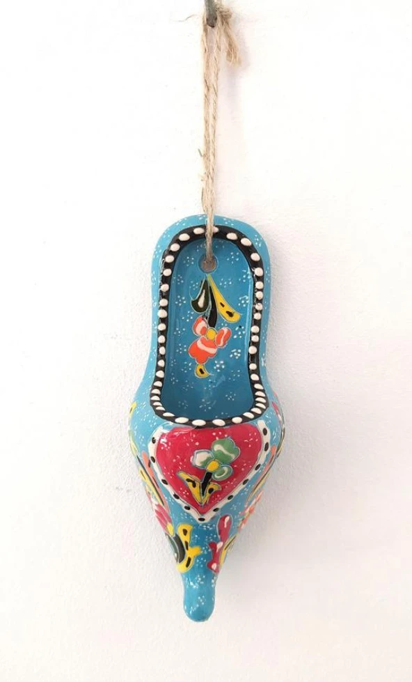 1 Adet Seramik Çini Çarık Askılı Duvar Süsü Kalemlik Mavi - 8