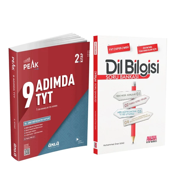 Ünlü Yayıncılık TYT 9 Adımda Soru Bankası 2. Kitap ve AKM Dil Bilgisi Soru Bankası Seti 2 Kitap