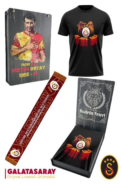 Galatasaray Orijinal Lisanslı We Are Gala T-Shirt + Şal Kaşkol Set Hediyelik Ahşap Kutulu