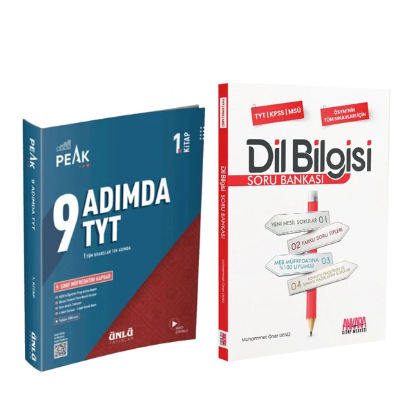 Ünlü Yayıncılık TYT 9 Adımda Soru Bankası 1. Kitap ve AKM Dil Bilgisi Soru Bankası Seti 2 Kitap