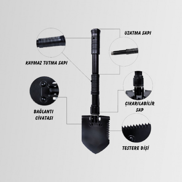 Nurgaz NG-192 Katlanır Çelik Kaplama Döküm Kamp Kürek Taşıma Çantalı - 4