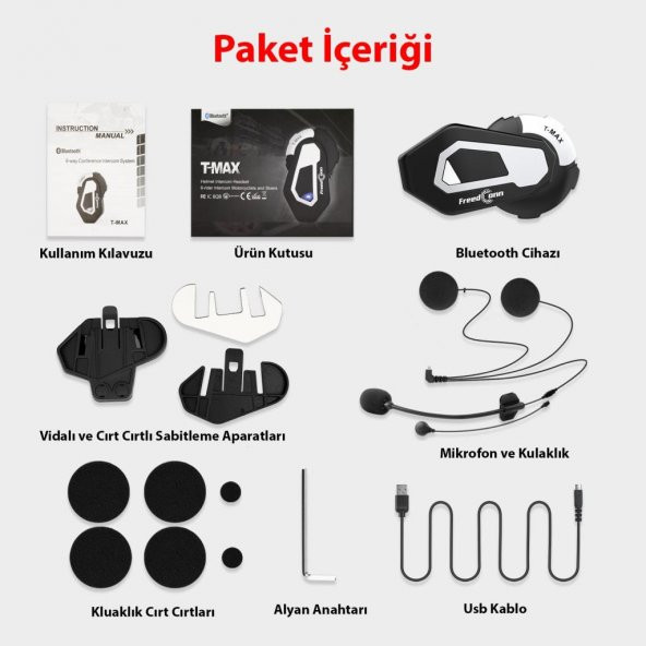 FreedConn TMAX-S 1000m Bluetooth Motosiklet İntercom Kulaklık - 6