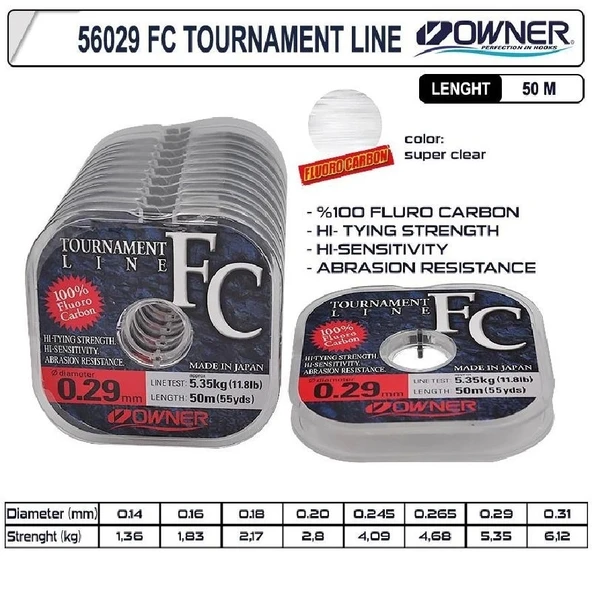 %100 Flourocarbon Misina Owner Tournament Fc 50M Super Clear 0,24Mm ürün görseli