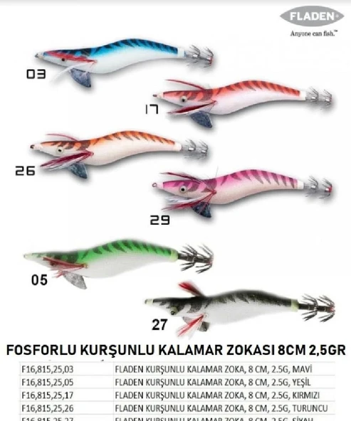 Fladen Kalamar Zokası Fosforlu Kurşunlu 8Cm 2,5Gr Renk:17 ürün görseli