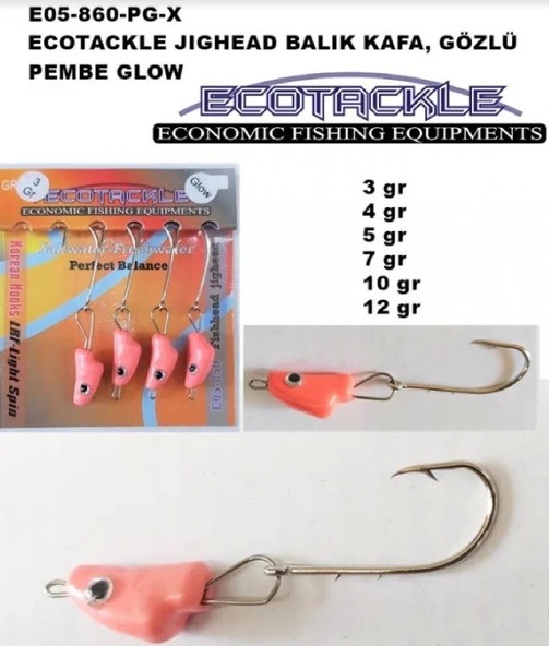 Ecotackle Balıkkafa Jighead Hareketli Pembe Glowlu Gözlü 12Gr