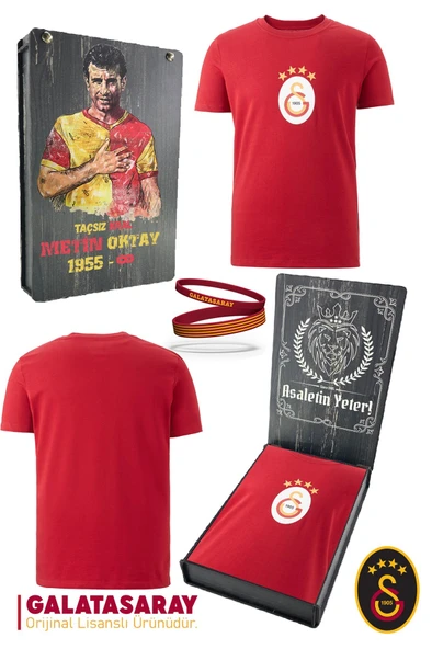 Galatasaray Orijinal Lisanslı Arma T-Shirt + Bileklik Set Hediyelik Ahşap Kutulu - 8