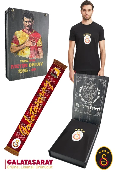 Galatasaray Orijinal Lisanslı Arma T-Shirt + Şal Kaşkol Set Hediyelik Ahşap Kutulu - 8