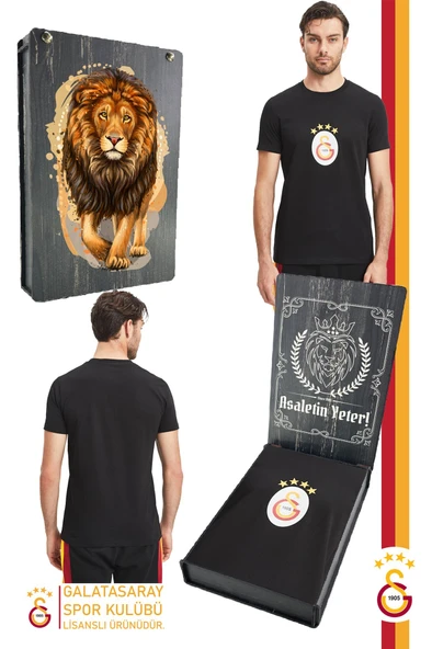 Galatasaray Orijinal Lisanslı Arma T-Shirt Gs Aslan Baskılı Hediyelik Ahşap Kutulu - Resim 7