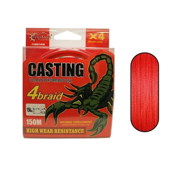 Captain Casting Pe 4 Kat Spin İp Misina 0,18Mm 150Mt Kırmızı