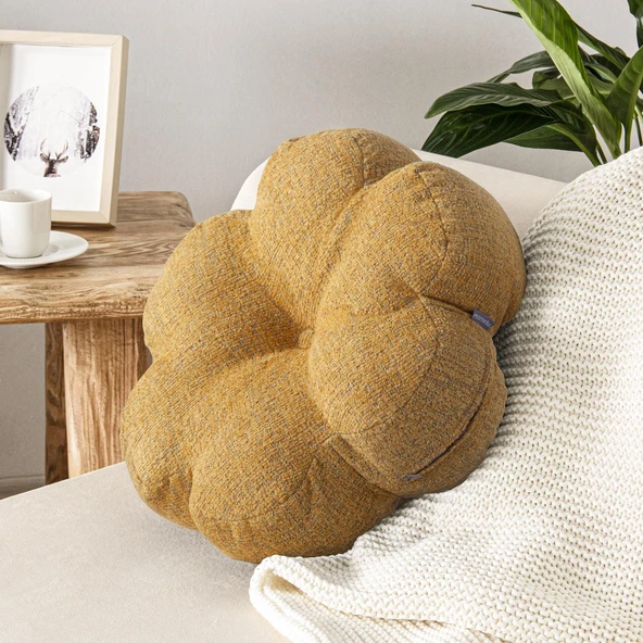 Papatya Bloom Dekoratif Buklet Kırlent  Hardal 40x40 - 8