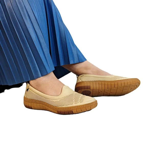 pierre Cardin 54562 Bej Hakiki Deri Kaymaz Rahat Bayan Ayakkabı - 4