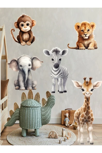 Çocuk Odası Bebek Safari Hayvanları Cam. Dolap, Duvar sticker