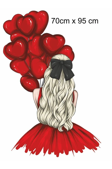 Sevgililer Günü Ve Genç Kız Odası Kırmızı Kalp Balonlu Kız Cam, Duvar Sticker