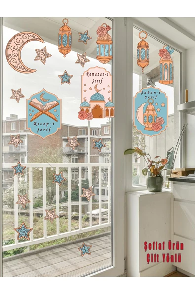 Şeffaf Çift Yönlü 3 Aylar Temalı, Dekoratif Duvar Cam Sticker Seti  Ramazan , Recep, Şaban Ayı