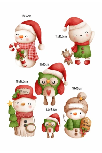 Yılbaşı Süsleme Suluboya Kardan Adam Noel Desenli Dekoratif Cam Duvar Sticker - 2